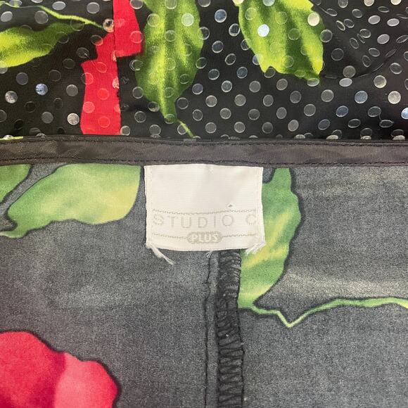 Vintage Midi Dress Plus Size 2XL 3XL Black Red Rose Floral Sparkle Romantic Y2K - Picture 11 of 15